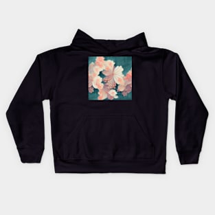 Pink flowers on Teal background Chiyogami Pattern Kids Hoodie